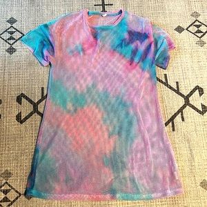 Mesh Tie-dye T-Shirt Dress - XL